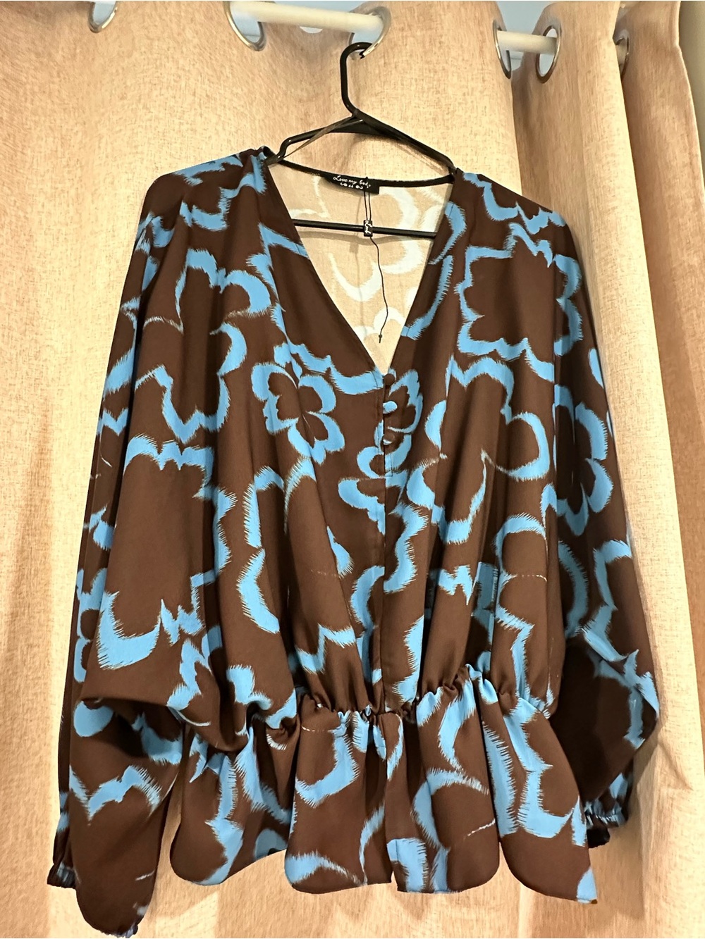 Brown + Blue Floral Ruched Blouse - Long Sleeve